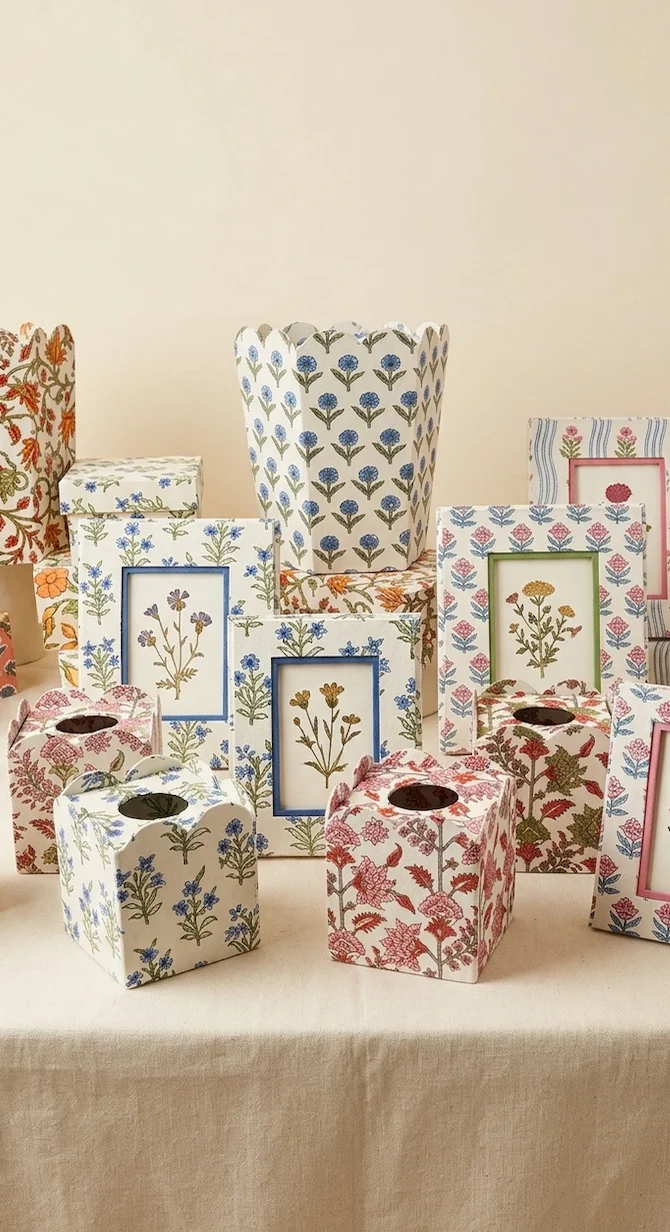 Blocks that Print - Blue & White Handprinted Tissue Box - Sanganer Blooms - Image 3