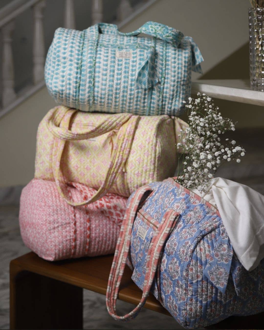 Blocks that Print - Pink Quilted Duffle Bag - Image 2