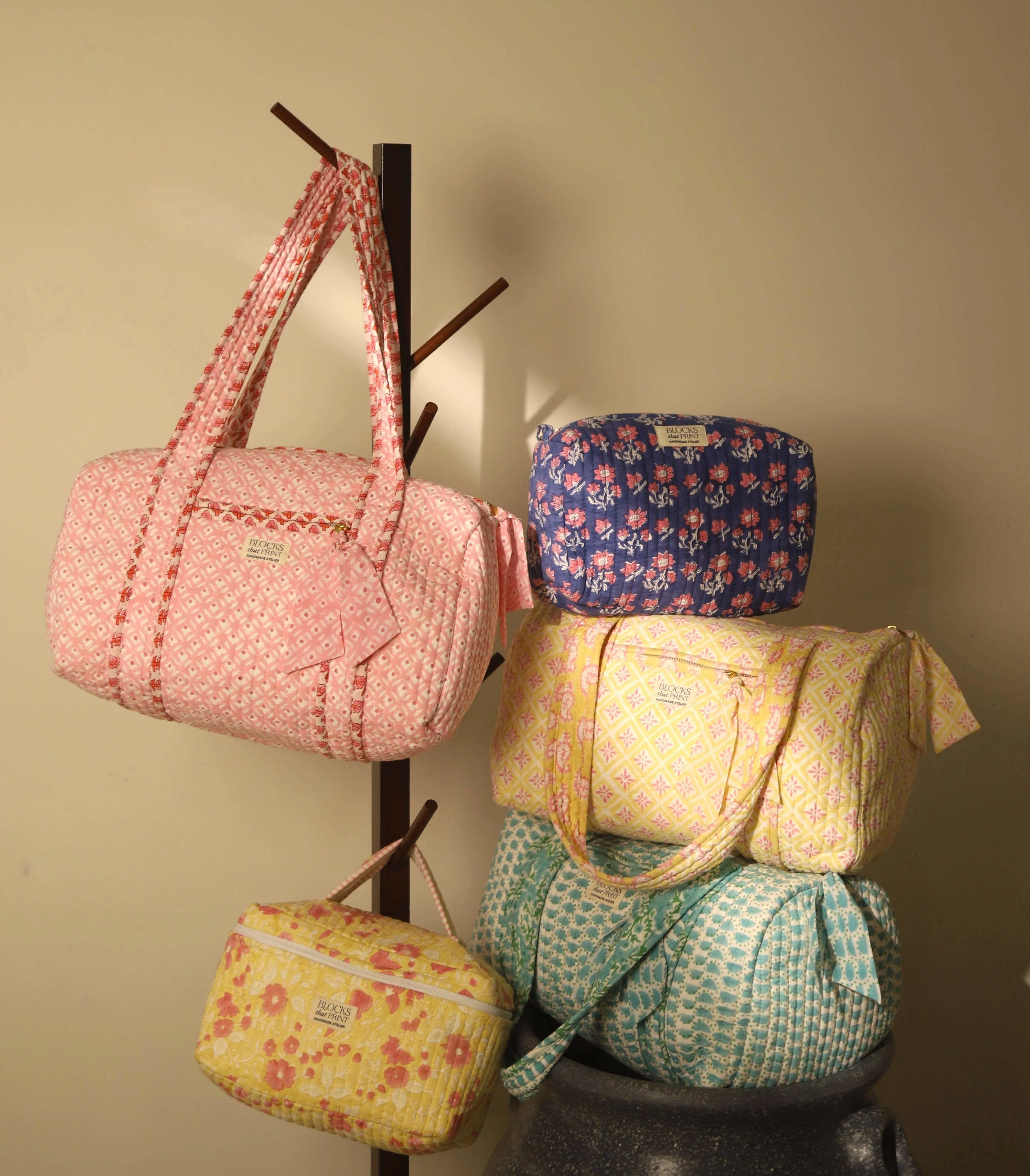 Blocks that Print - Pink Quilted Duffle Bag - Image 3