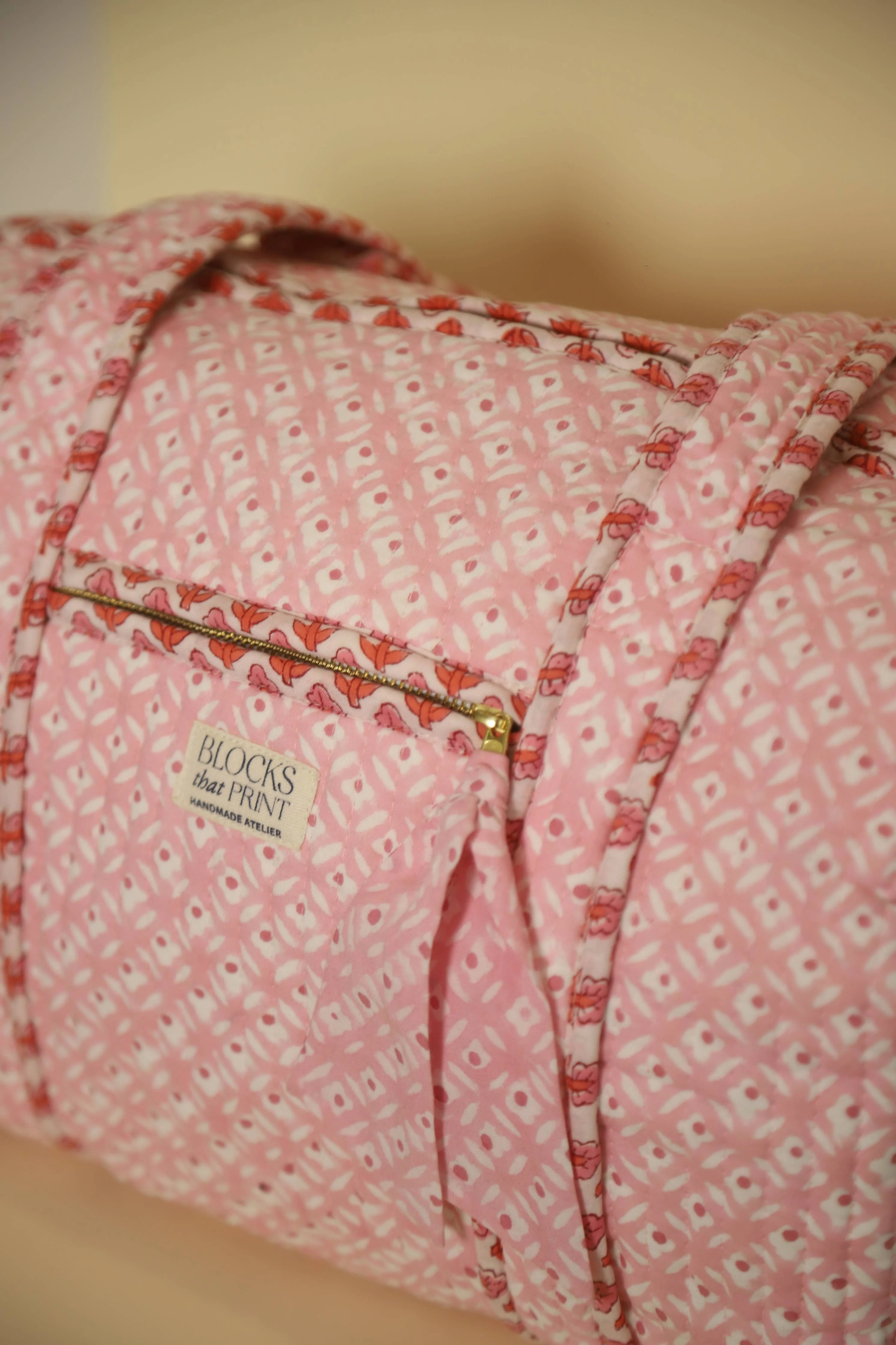 Blocks that Print - Pink Quilted Duffle Bag - Image 4