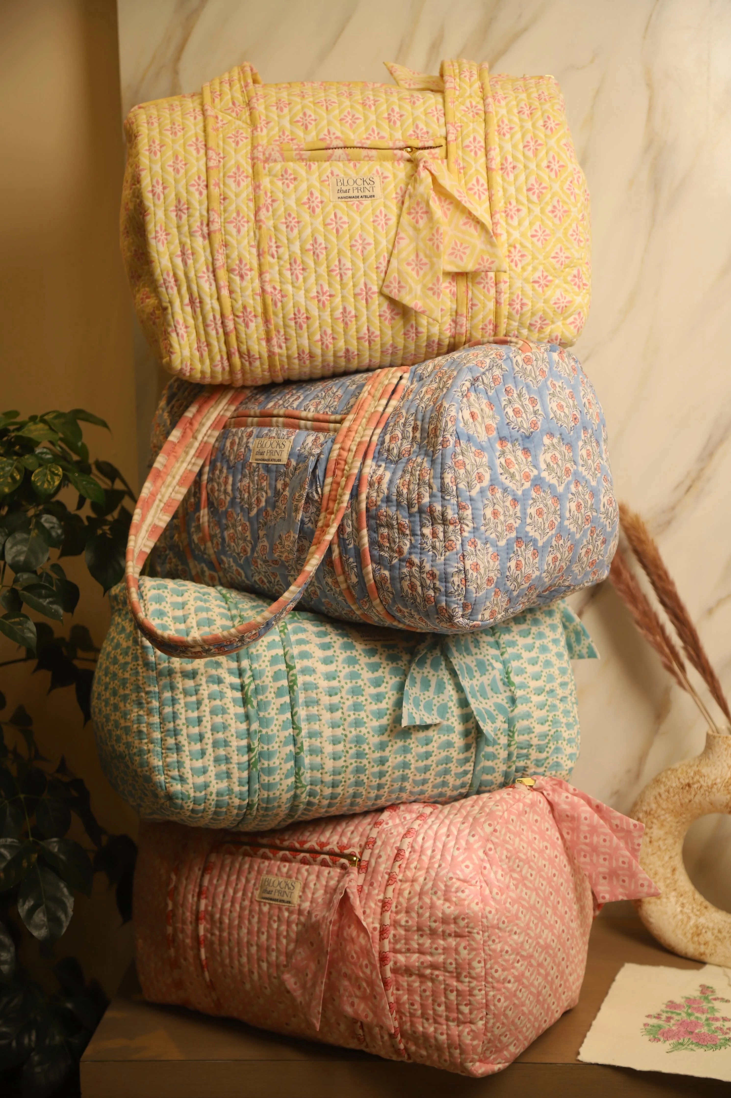 Blocks that Print - Pink Quilted Duffle Bag - Image 5