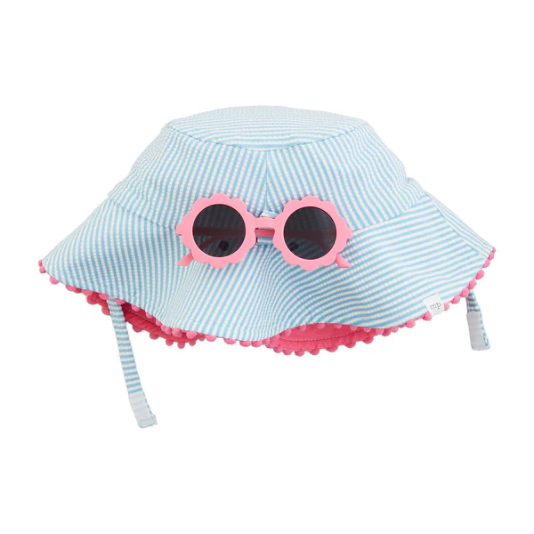 Blue Seersucker Hat & Sunglasses