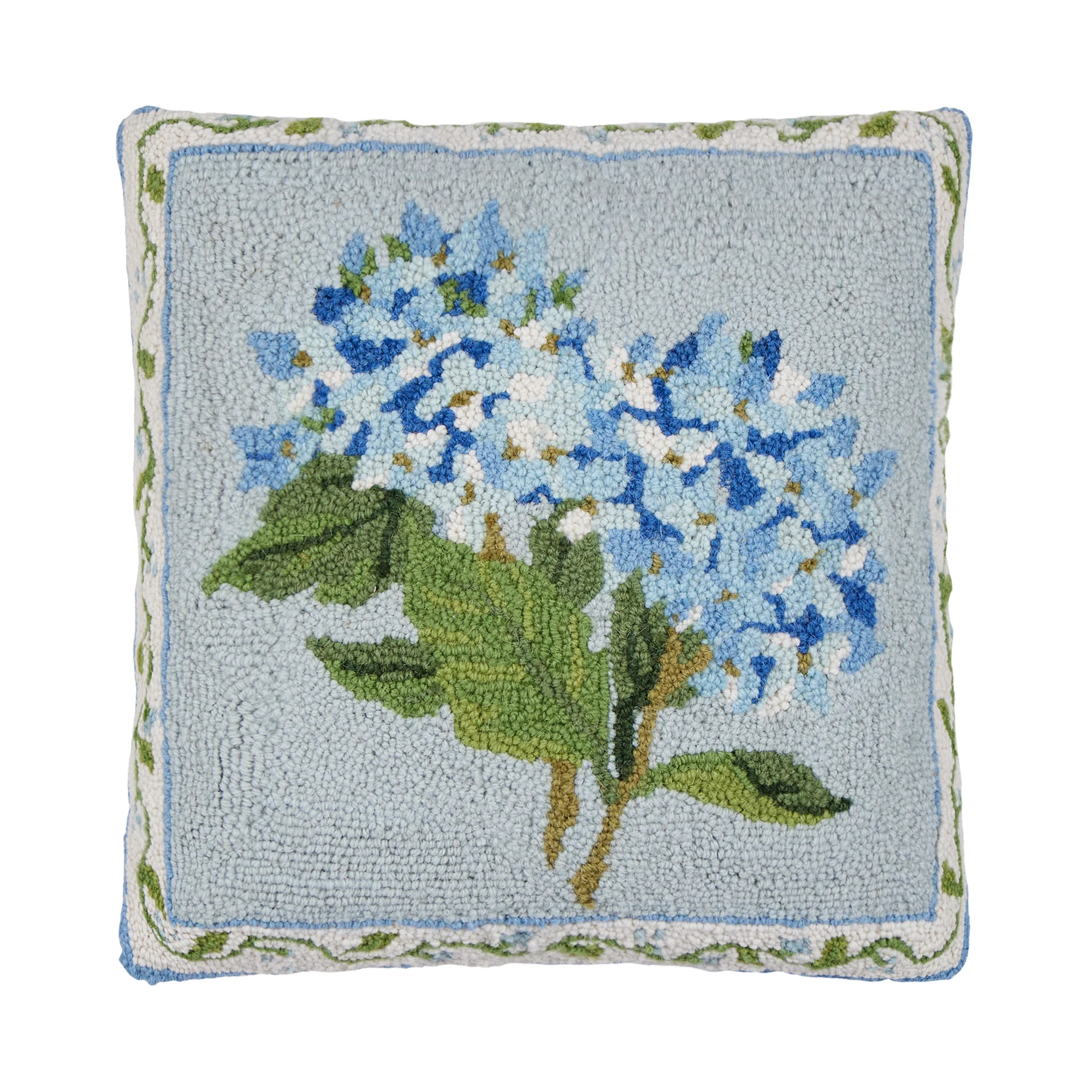 Blue Hydrangea Hook Pillow Poly Filled