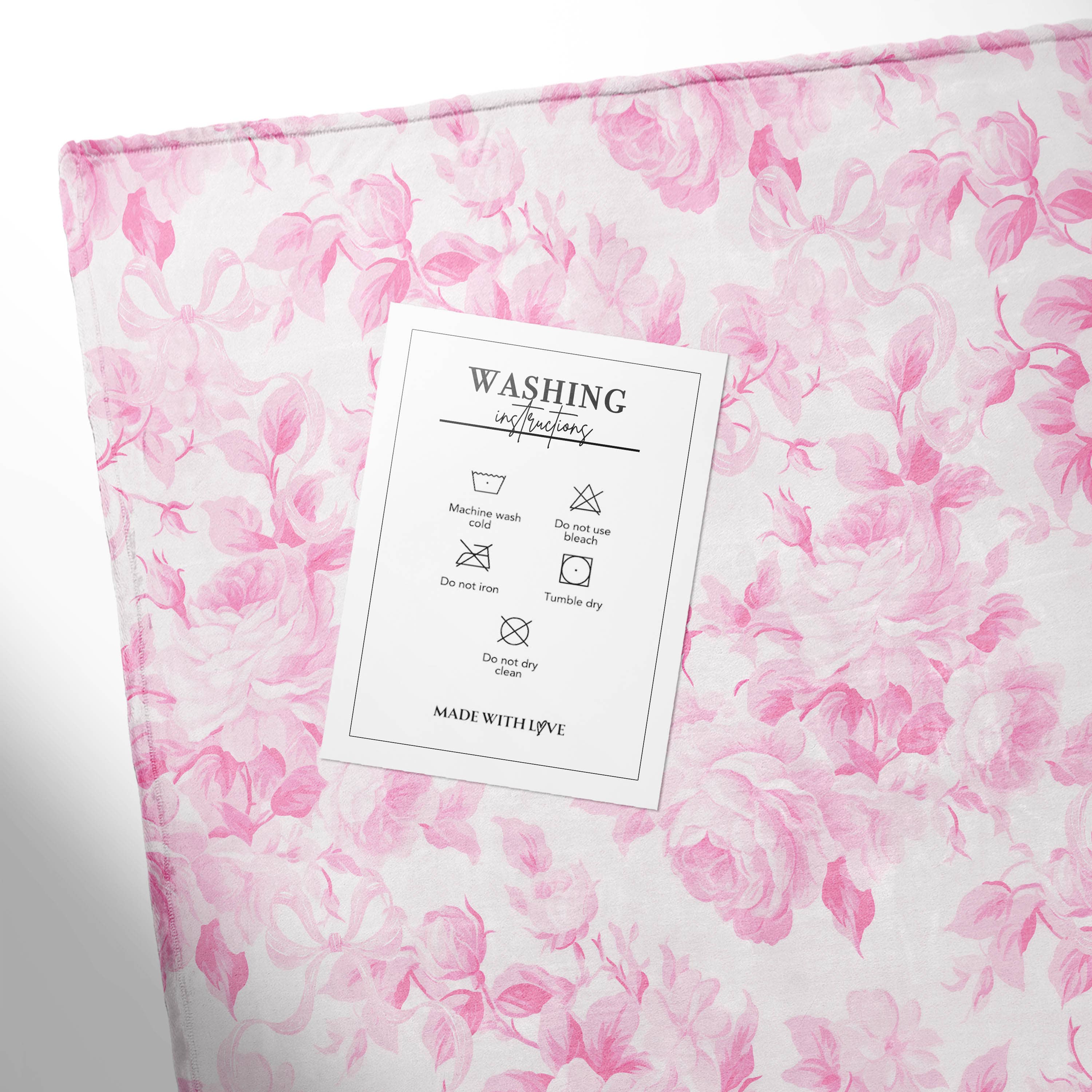 Boutique Monogram - Fancy Love Pink and Blue Roses Collection Throw Blanket: Pink Roses / Sherpa White / Large 50"x60" - Image 2