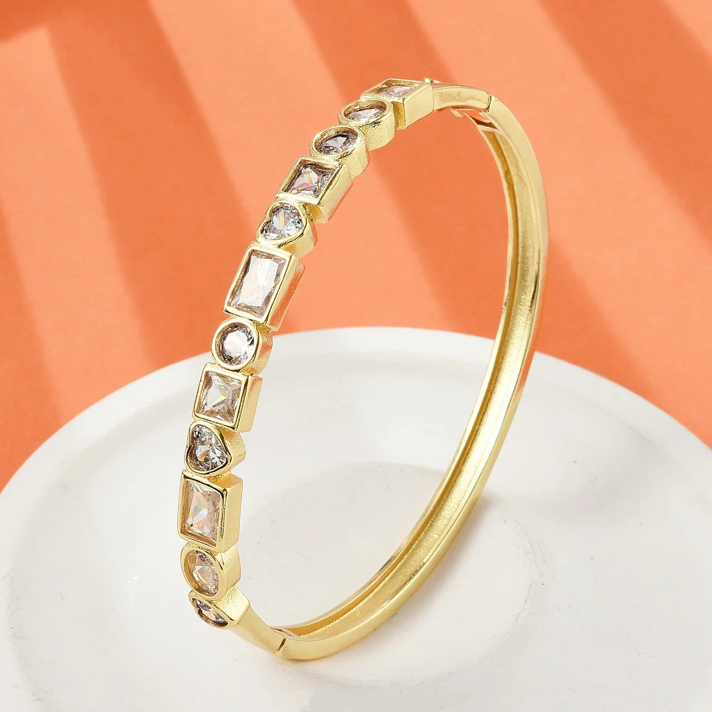Brass Micro Pave Clear Cubic Zirconia Hinged Bangles for Women, Heart, Cadmium Free & Lead Free, Rack Plating, Long-Lasting Plated, Real 18K Gold Plated - Image 16
