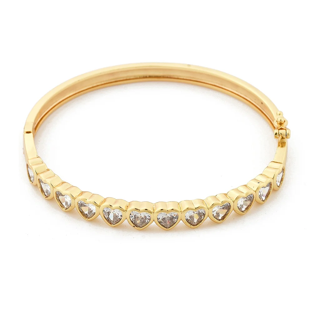 Brass Micro Pave Clear Cubic Zirconia Hinged Bangles for Women, Heart, Cadmium Free & Lead Free, Rack Plating, Long-Lasting Plated, Real 18K Gold Plated - Image 4