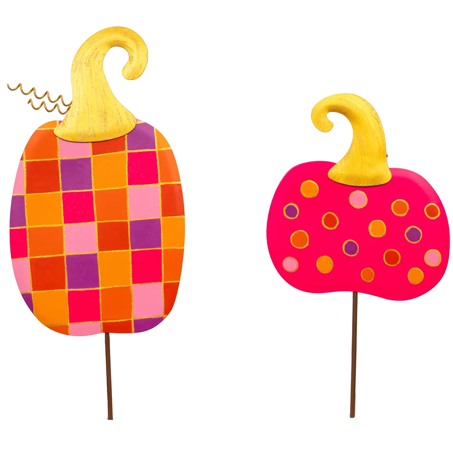 Bright Check  & Dot Pumpkins, S/2