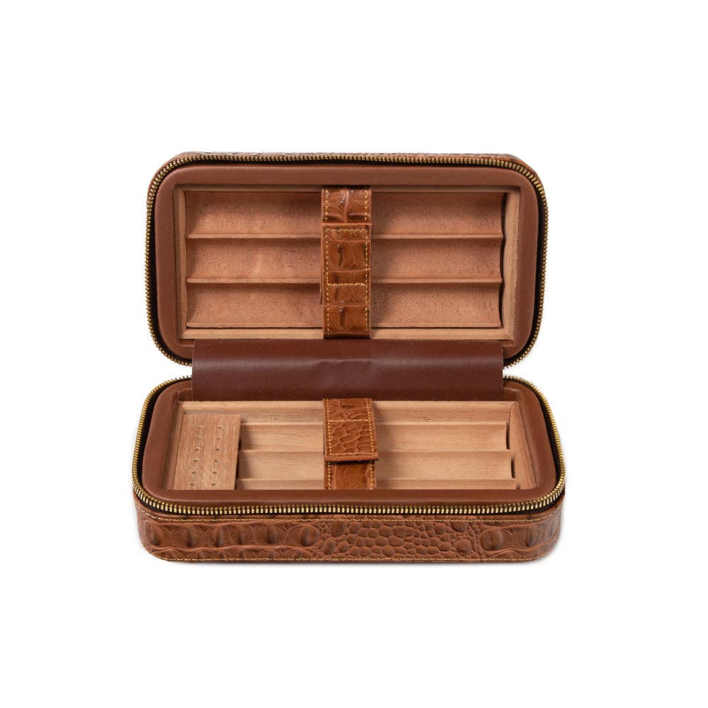 Brouk and Co. - Dean Croco Cigar Travel Humidor Case (Brown) - Image 4