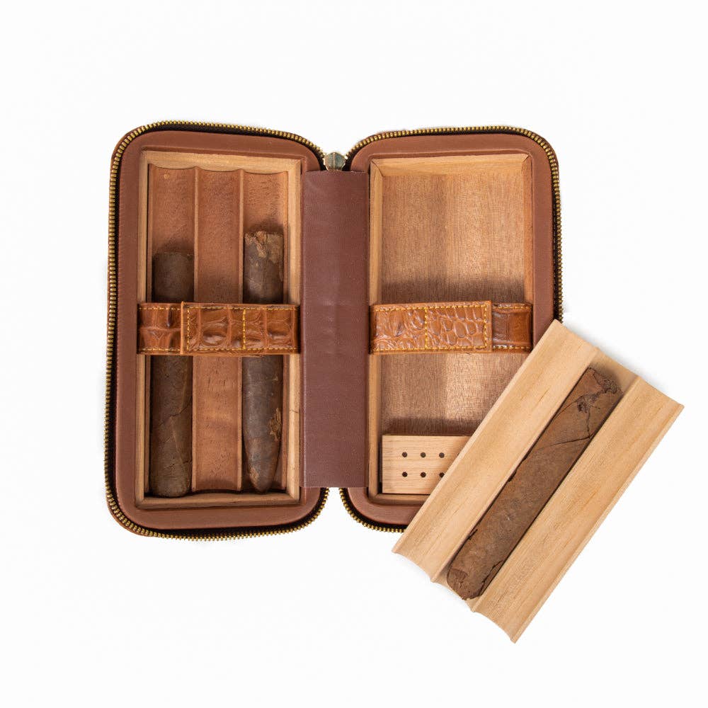 Brouk and Co. - Dean Croco Cigar Travel Humidor Case (Brown) - Image 8