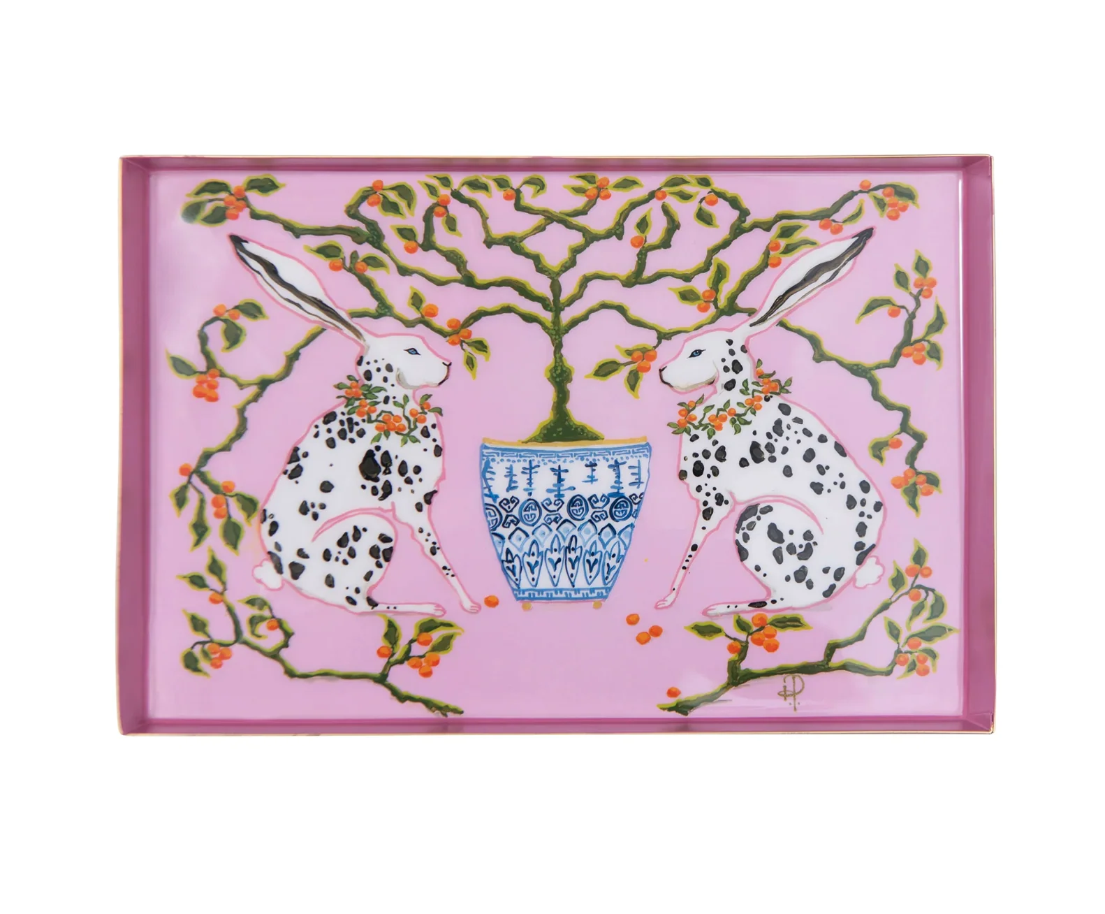 Bunnies Enameled Oliver Tray - pink