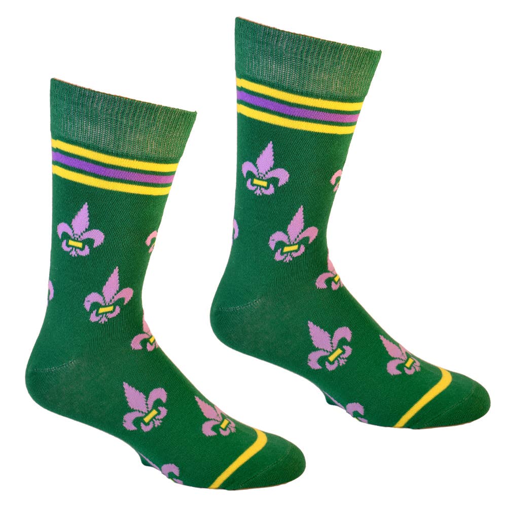 Buy Socks You All - Fleur de Lis Shapes Yellow, Green and Purple Men's Socks - Image 2