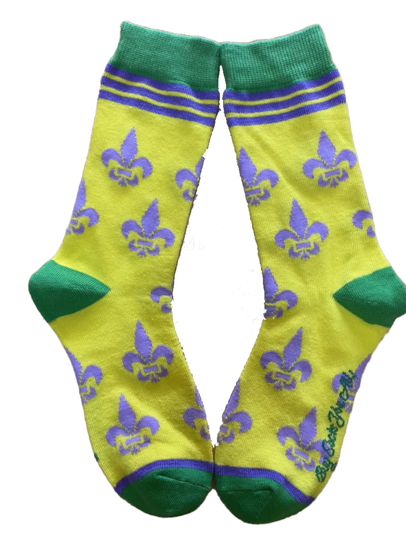 Buy Socks You All - Fleur de Lis Shapes Yellow Green and Purple Women's Socks