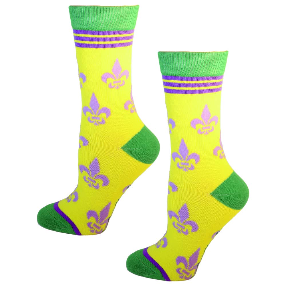 Buy Socks You All - Fleur de Lis Shapes Yellow Green and Purple Women's Socks - Image 3