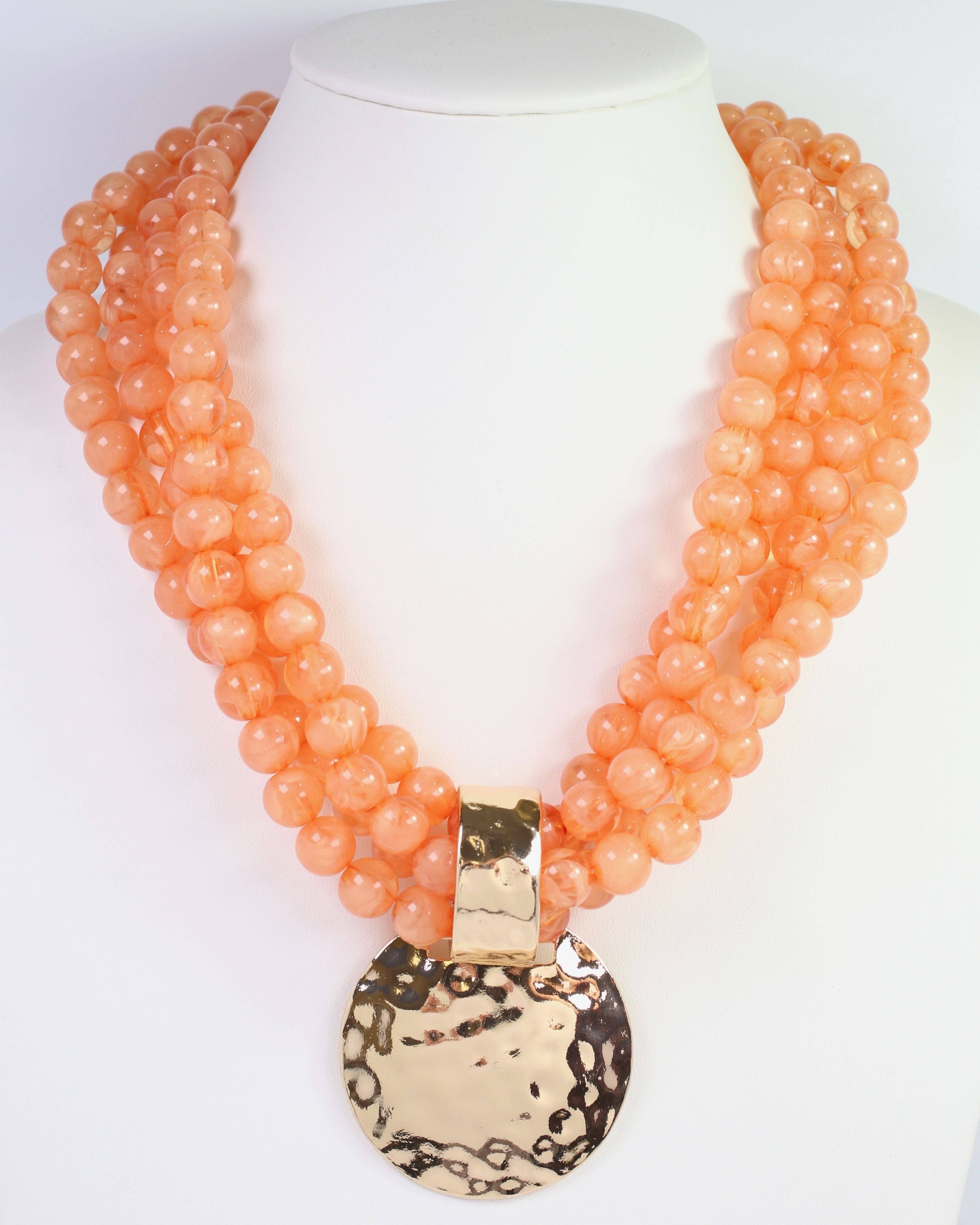 Caroline Hill - Laven Layered Beaded Necklace with Pendant Coral: Default - Image 3