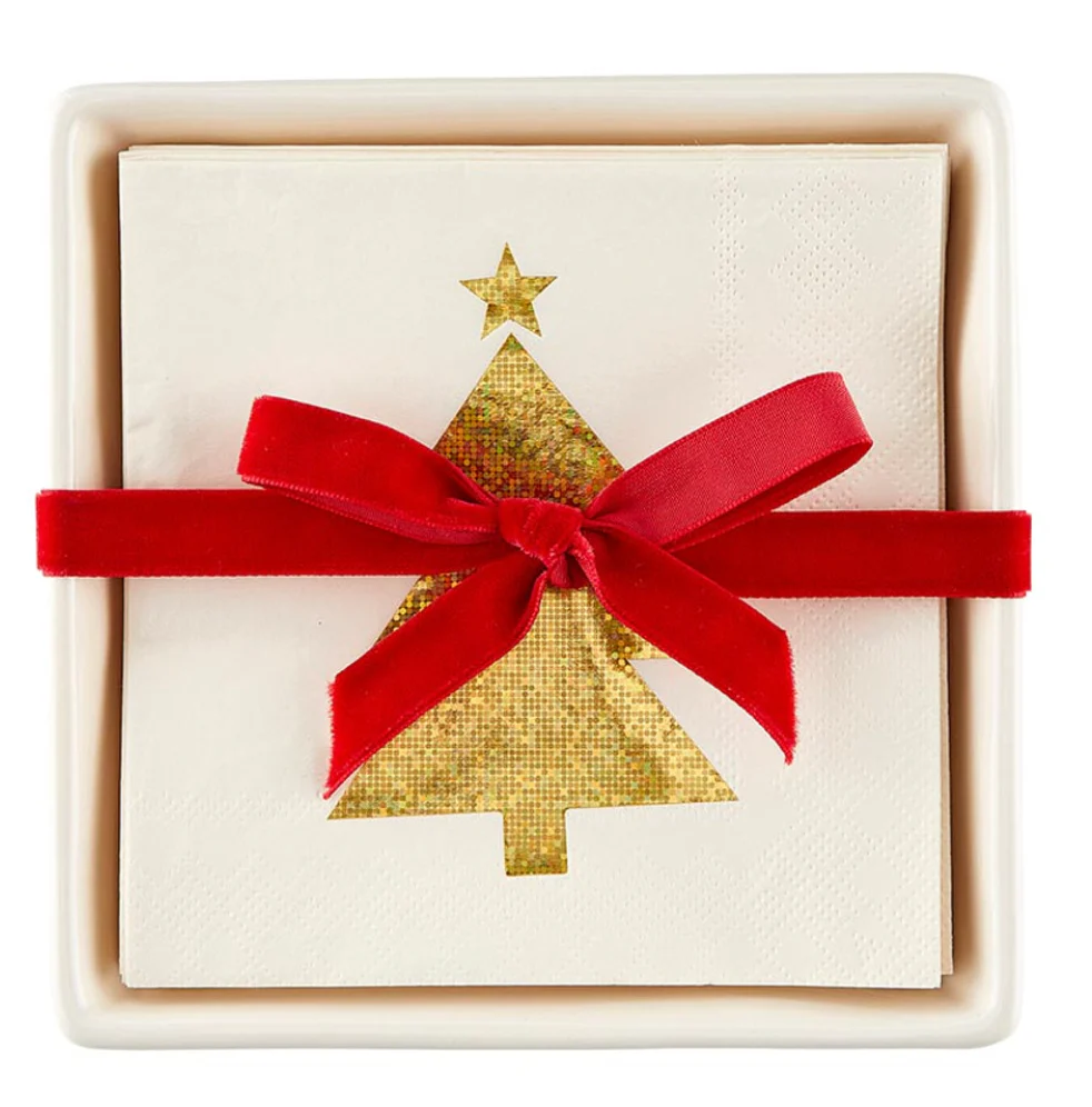 Ceramic Napkin Tray + Napkins - Gold Glitter Tree