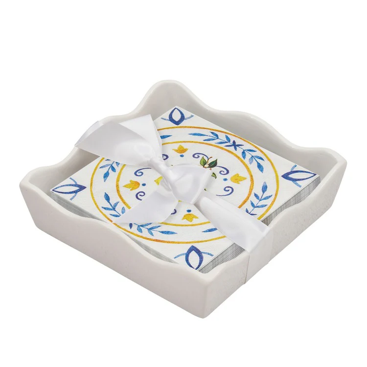 Ceramic Wave Napkin Tray with Cocktail Napkin - Image 2