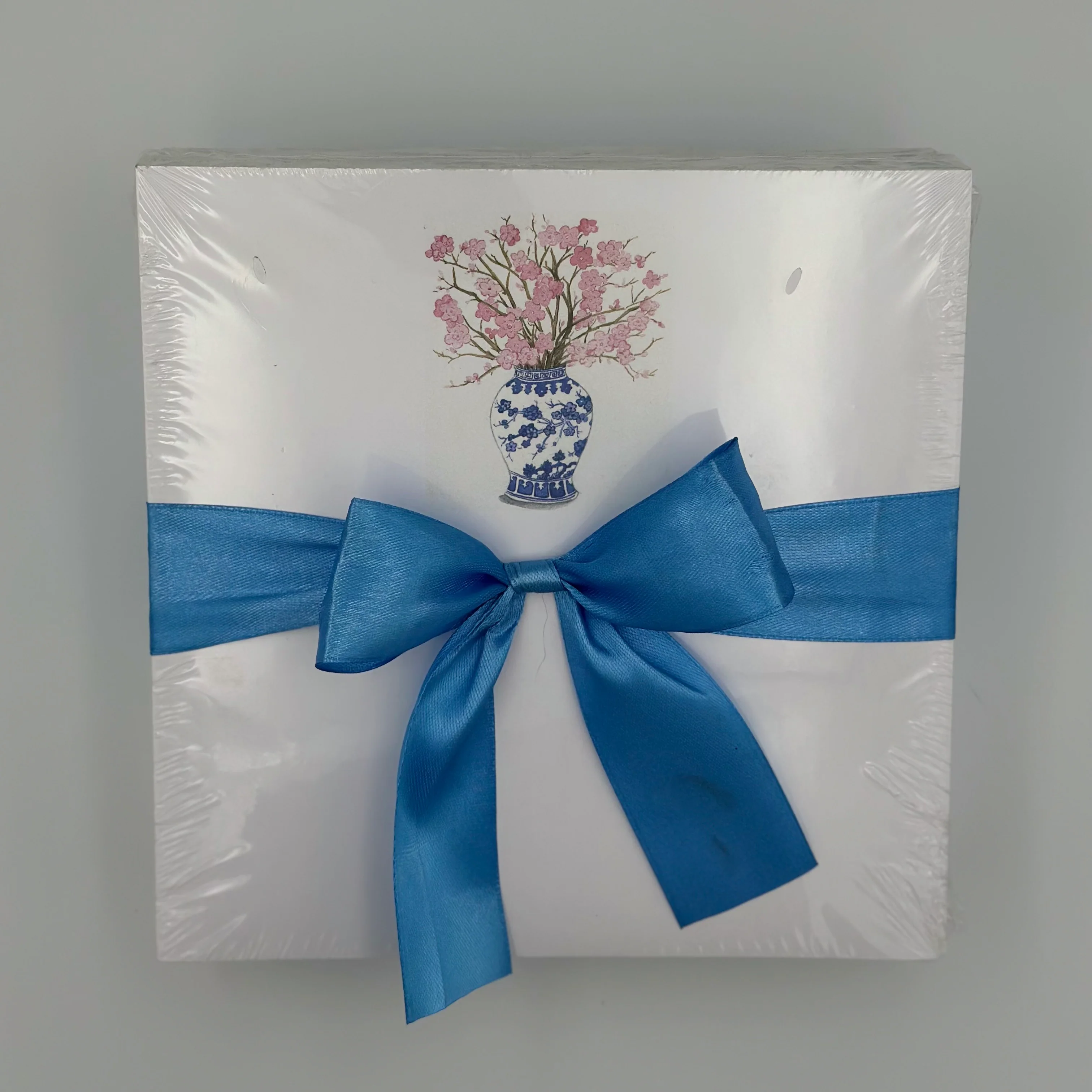 Cherry blossom blue jar w blue ribbon Note Cards