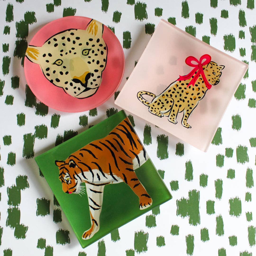 Clairebella - Walking Tiger Square Glass Trinket Tray: Navy - Image 6