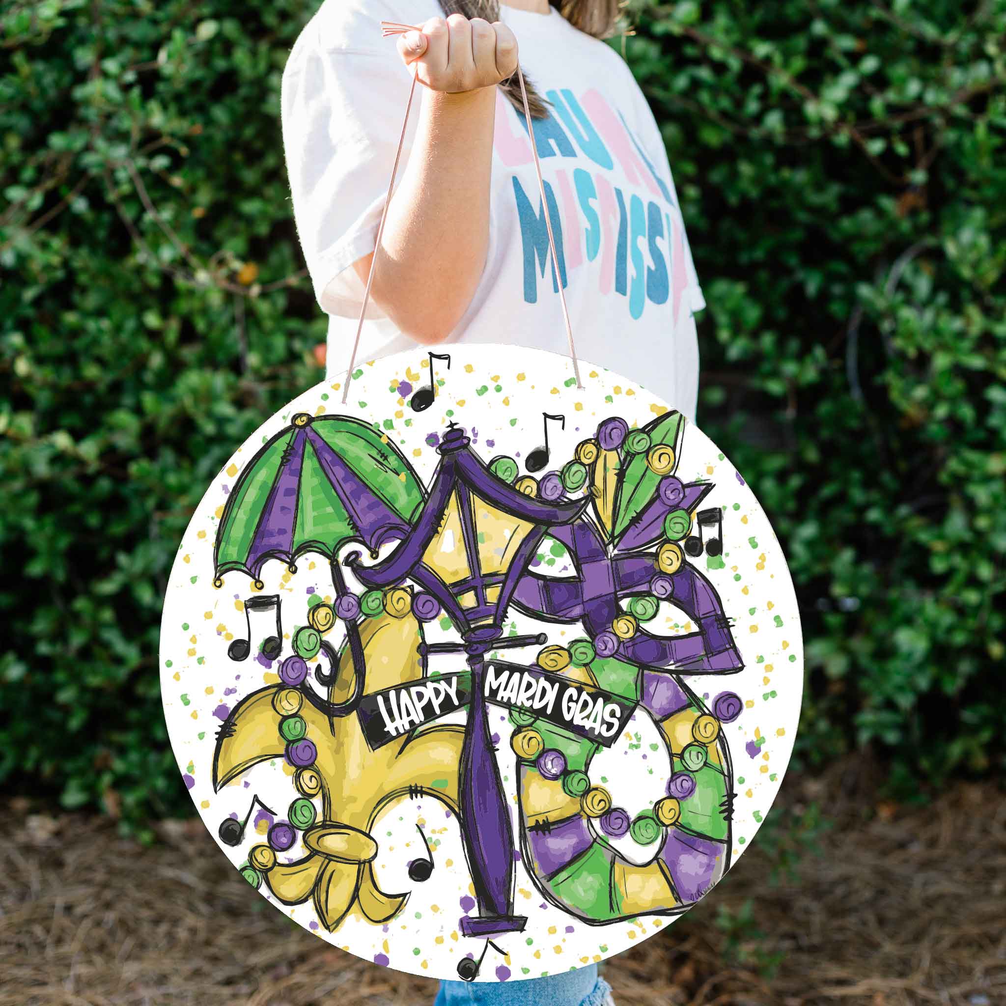Clairmont & Co - Round Door Hanger, Happy Mardi Gras