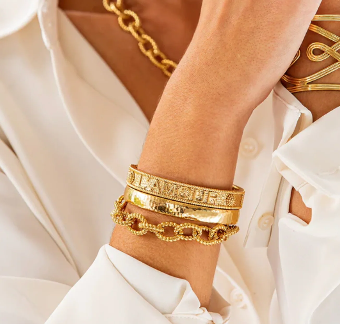 Cleopatra Oval Hinged Bangle- S/M- Gold - Image 3