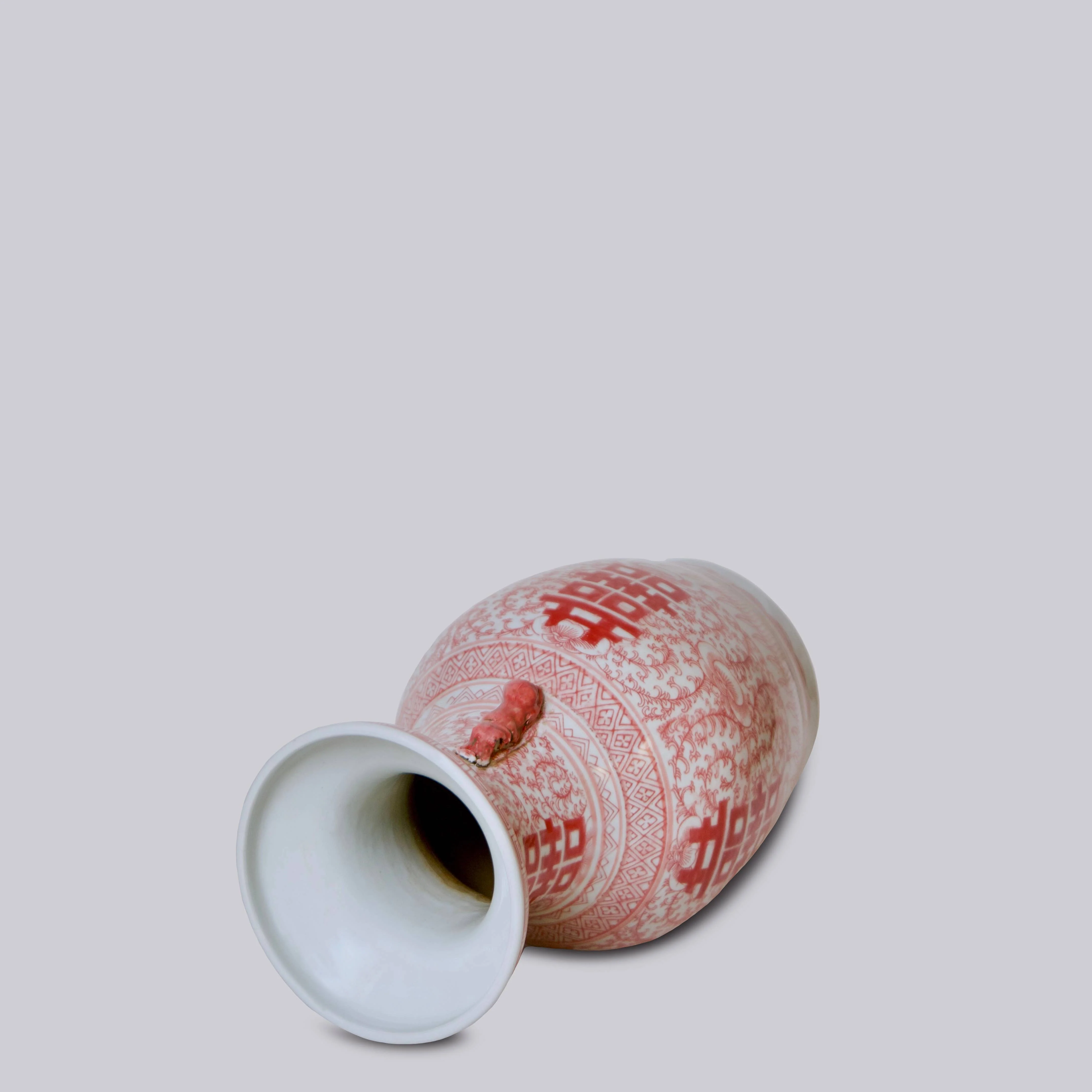 Cobalt Guild - Double Happiness Red & White Porcelain Medium Lug Vase - Image 2