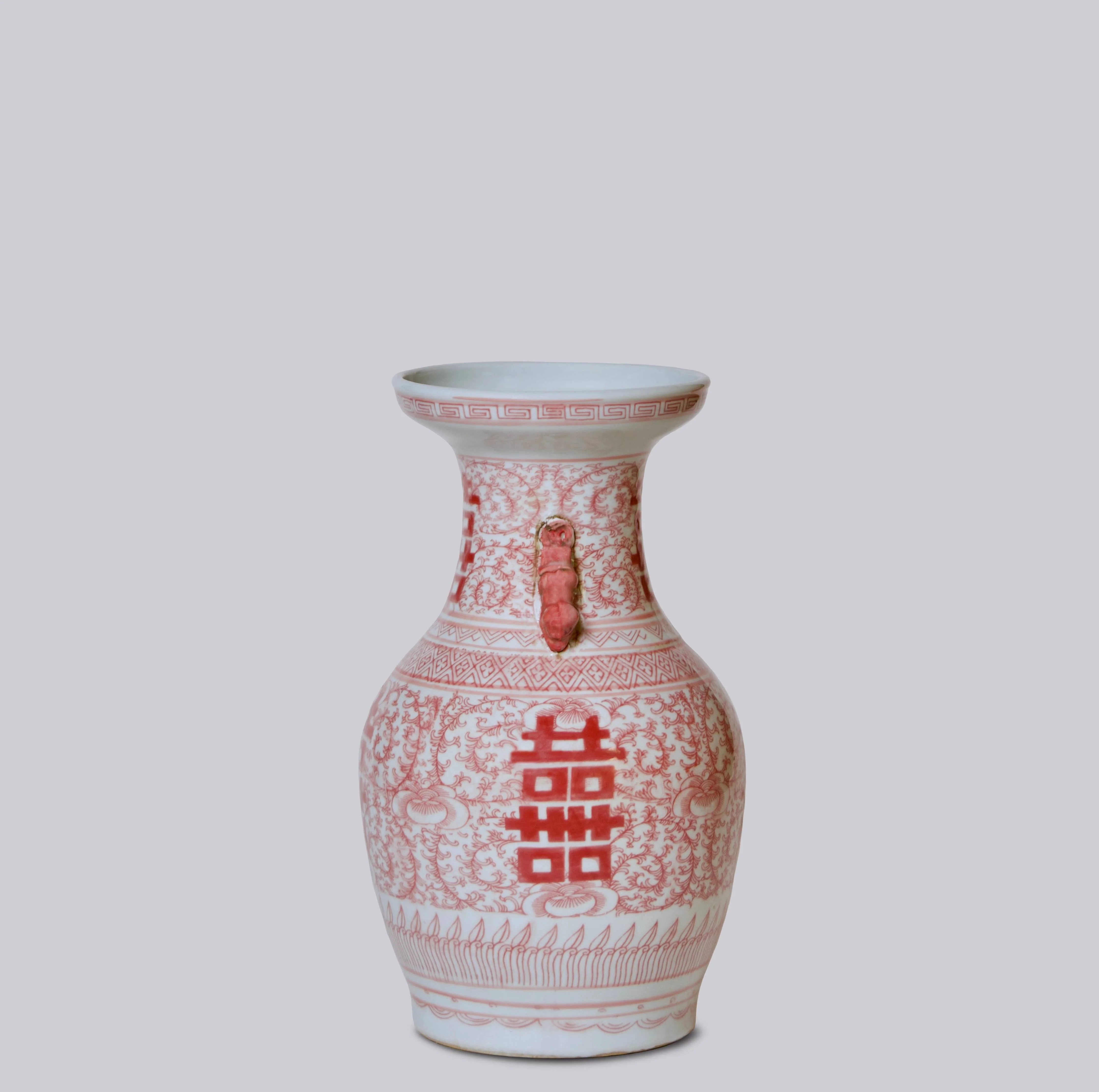 Cobalt Guild - Double Happiness Red & White Porcelain Medium Lug Vase - Image 3