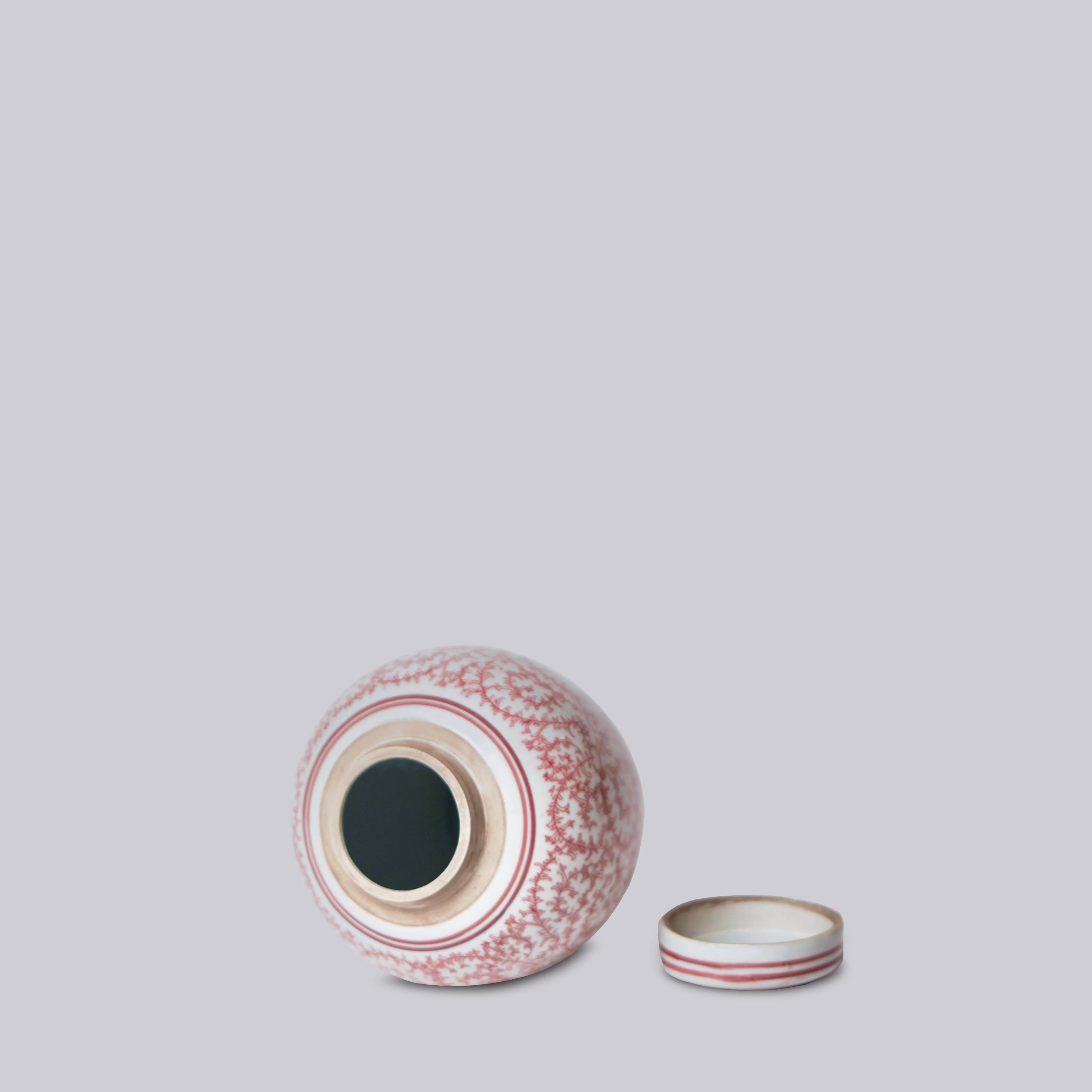 Cobalt Guild - Red and White Porcelain Scrolling Peony Round Jar - Image 2