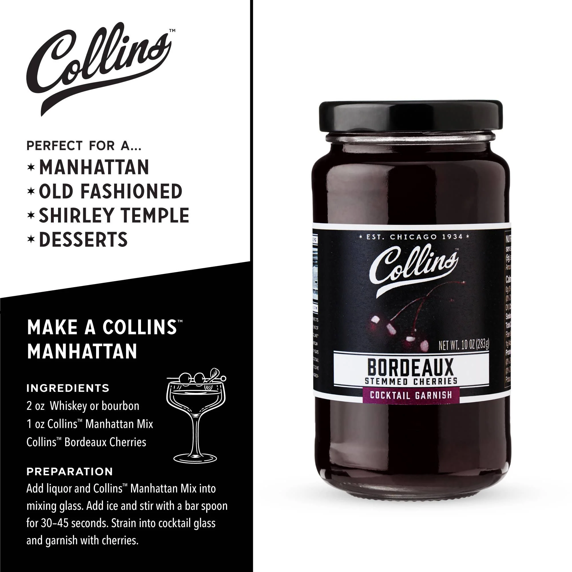 Collins - Bordeaux Stemmed Dark Cherries Cocktail Garnish 10 oz - Image 3