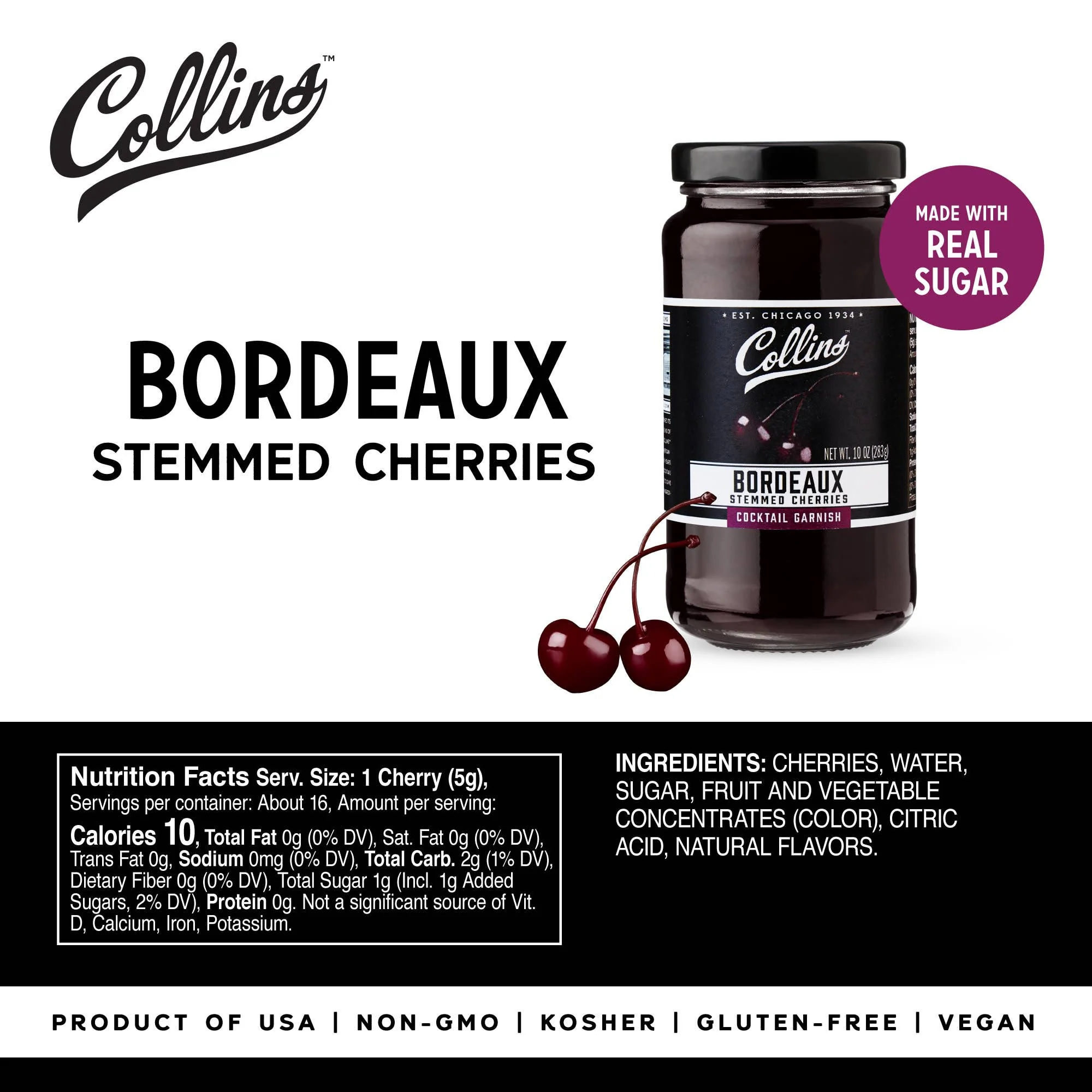 Collins - Bordeaux Stemmed Dark Cherries Cocktail Garnish 10 oz - Image 4