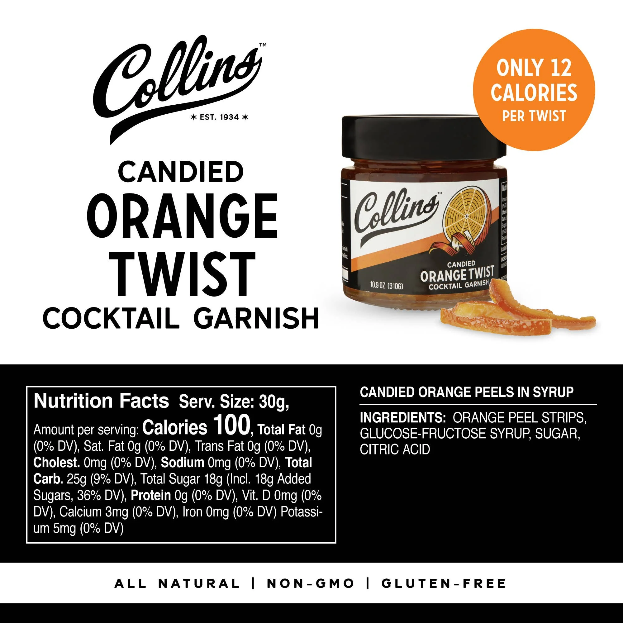 Collins - Italian Candied Orange Peel Twist Cocktail Garnish 10.9 oz - Image 4
