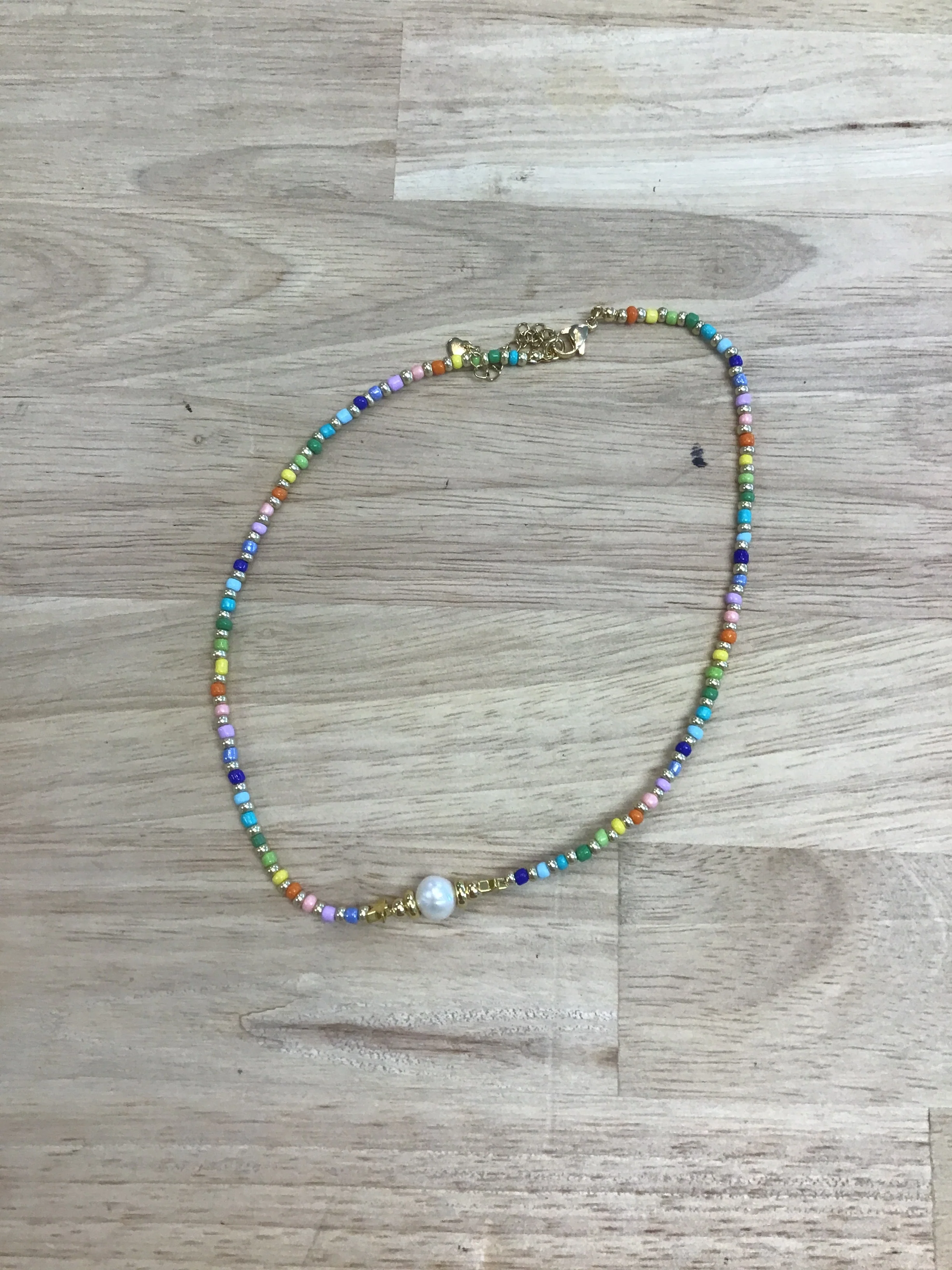 Colorful/Gold Beaded Necklace with Pearl and Star charms