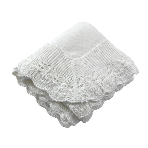 Cotton Jersey Blanket w/ Knitted Scallop Lace Border 36x36