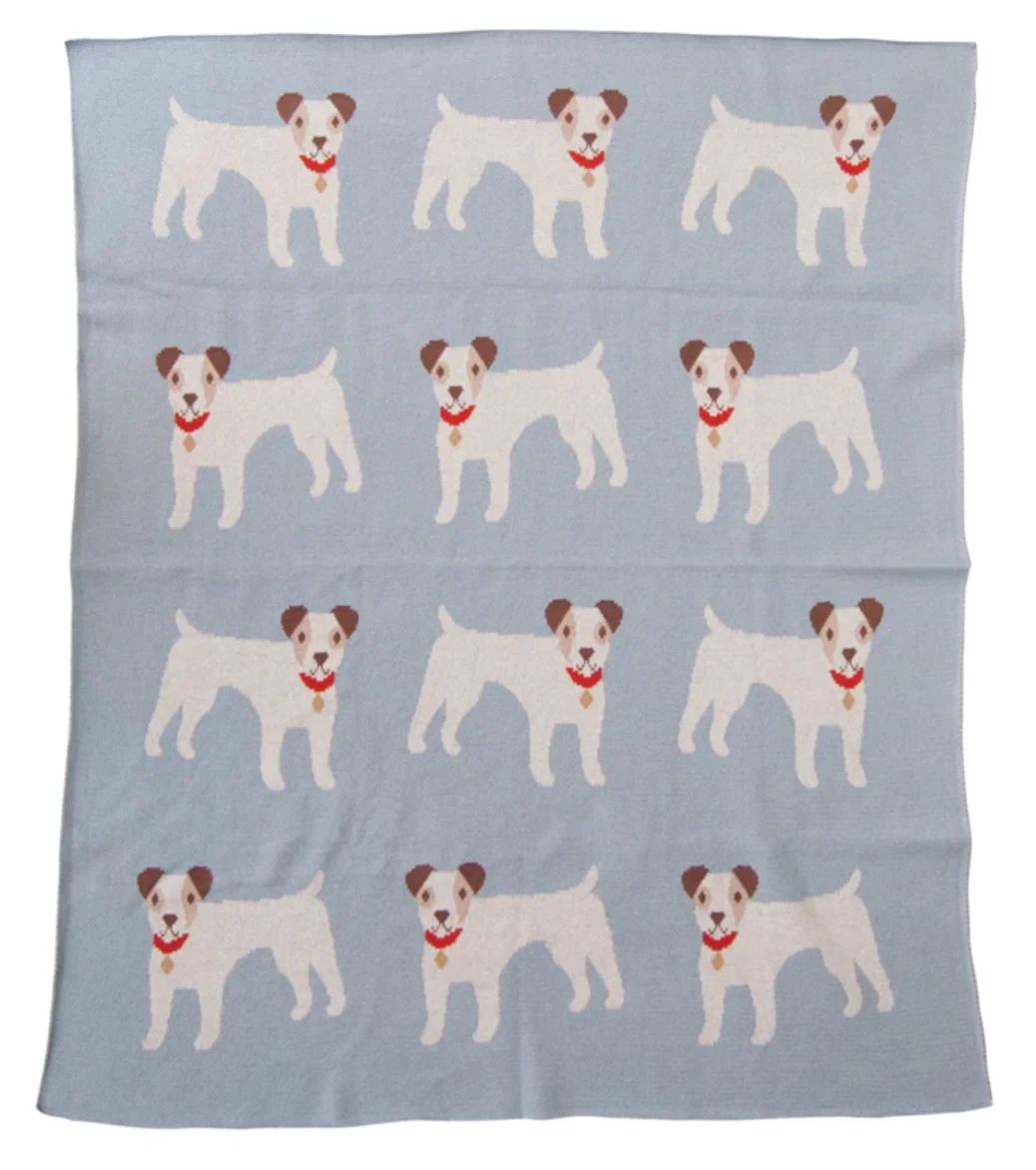 Cotton Knit Blue Dog Baby Blanket