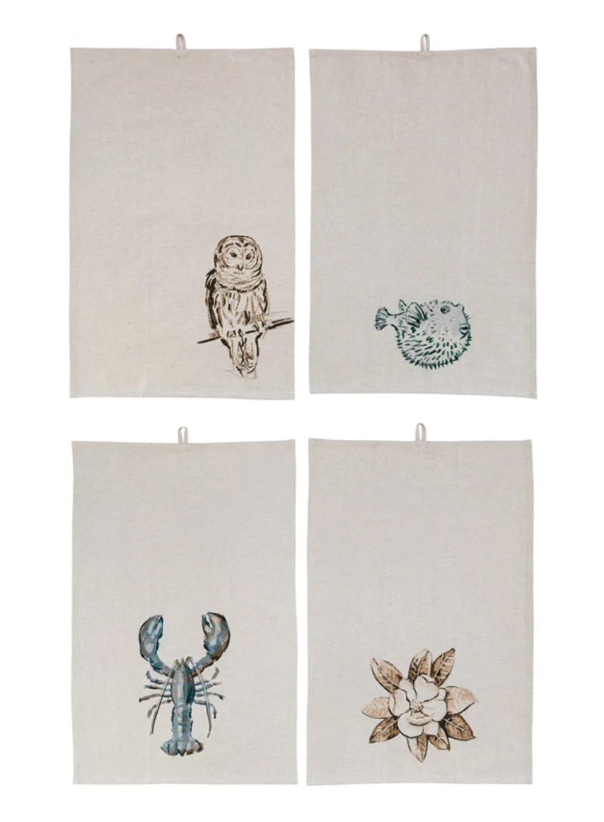 Cotton & Linen Printed Tea Towel - 4 styles