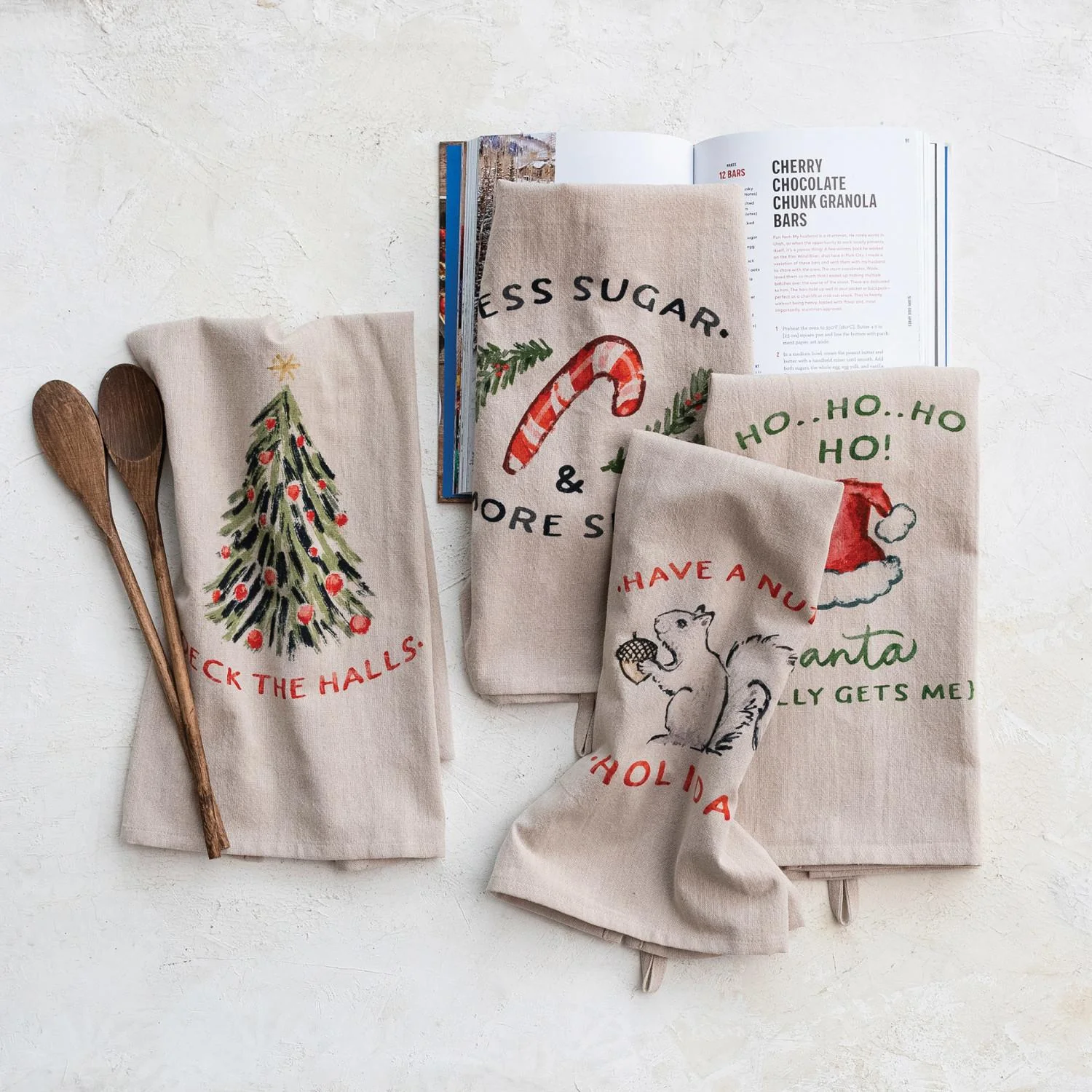 Cotton Printed Tea Towel w/ Holiday Saying, Image & Loop, 4 Styles - Image 2