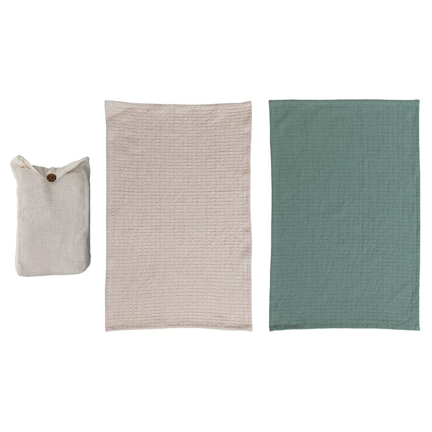 Creative Co-op Cotton Waffle Weave Dobby Tea Towels, Set of 2 in Bag