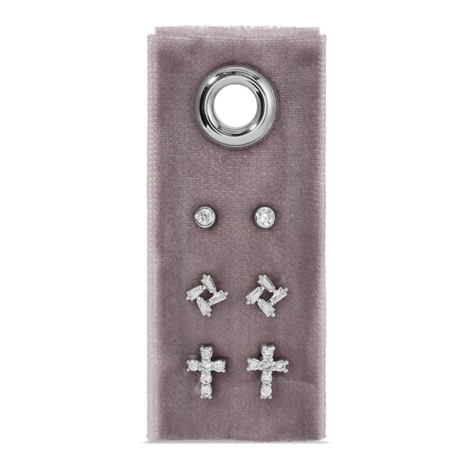 Cross Velvet Stud Gift Set Silver