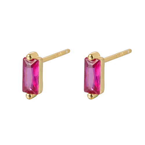 Cubic Zirconia Rectangle Stud Earrings, Golden 925 Sterling Silver Post Earrings, with 925 Stamp 7.8x3mm - Image 12