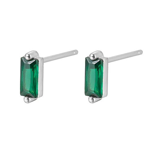 Cubic Zirconia Rectangle Stud Earrings, Golden 925 Sterling Silver Post Earrings, with 925 Stamp 7.8x3mm - Image 2