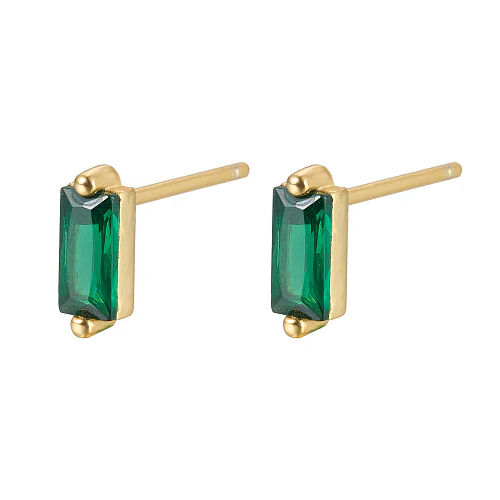 Cubic Zirconia Rectangle Stud Earrings, Golden 925 Sterling Silver Post Earrings, with 925 Stamp 7.8x3mm - Image 3