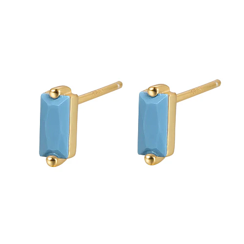 Cubic Zirconia Rectangle Stud Earrings, Golden 925 Sterling Silver Post Earrings, with 925 Stamp 7.8x3mm - Image 5