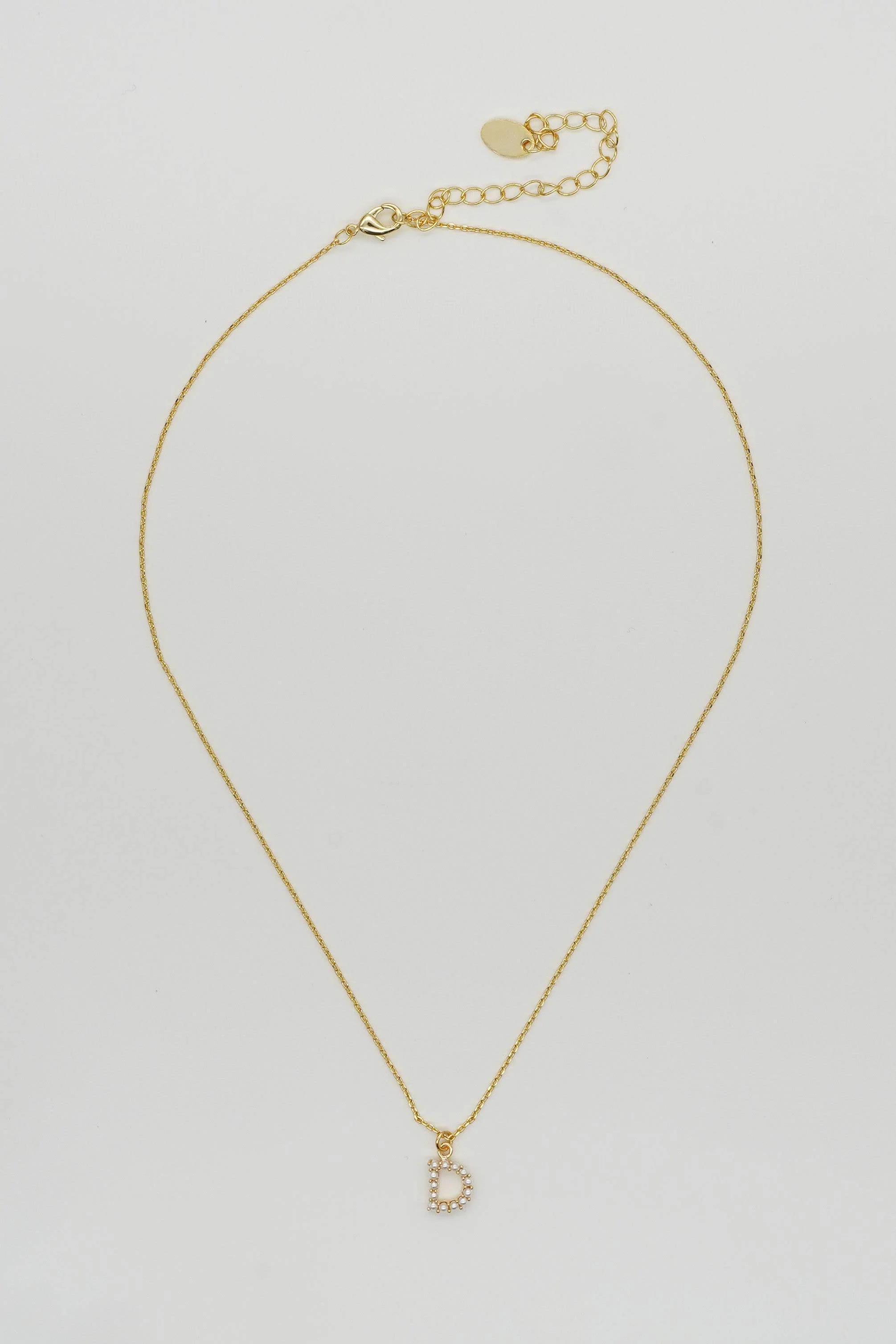 Dainty Love Pearl Initial Necklace: Holiday Favorite!: D / 15" + 3"