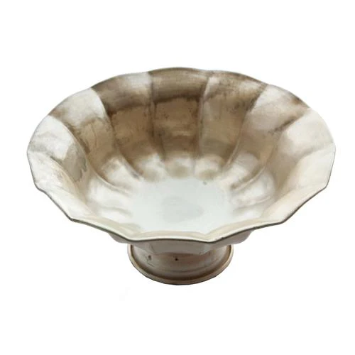 Decorative Metal Ruffled Footed Bowl, Distressed Gold Finish