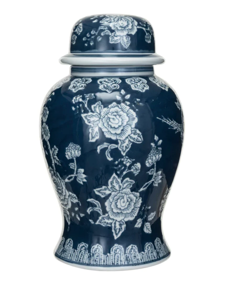 Deep Blue Hand Painted Ginger Jar