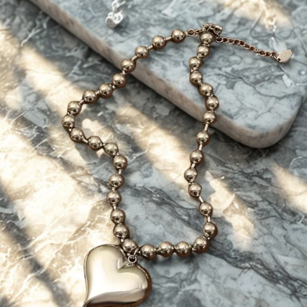 Deep South Originals Inc. - Beaded Heart Necklace ~ Deep South Originals: Silver - Image 3