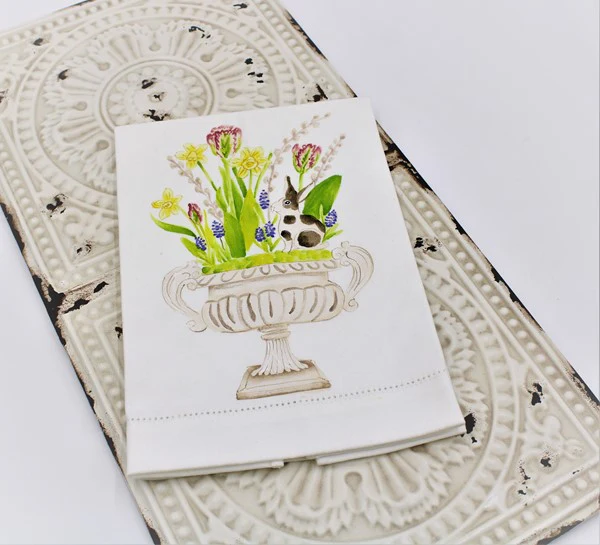 Demi Vincent HP Spring Bulbs in Urn Linen Tea Towel