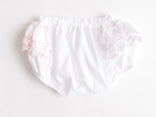 Diaper Cover White With Pink Side Ruffles