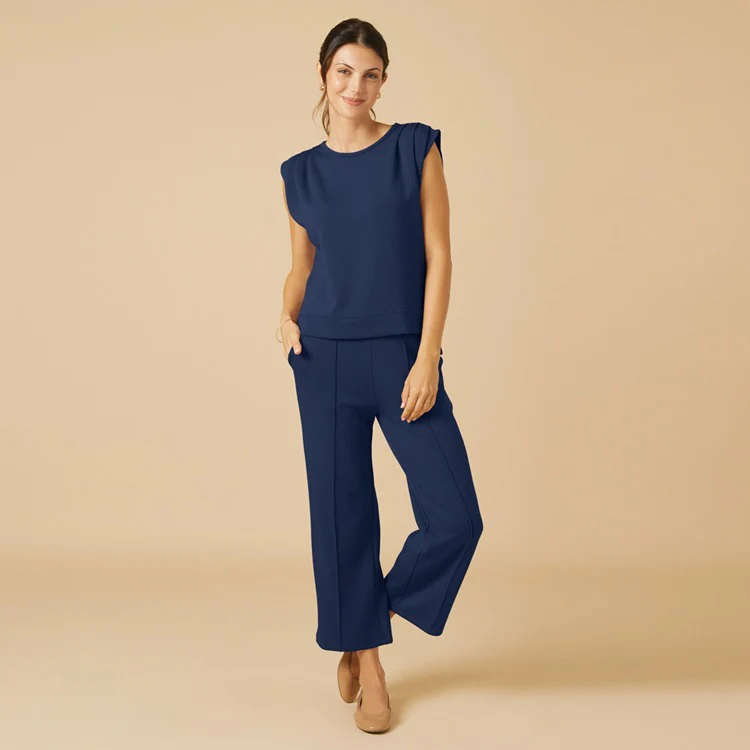 DreamTech Pleated Shoulder Tank with Cropped Pant - Image 12