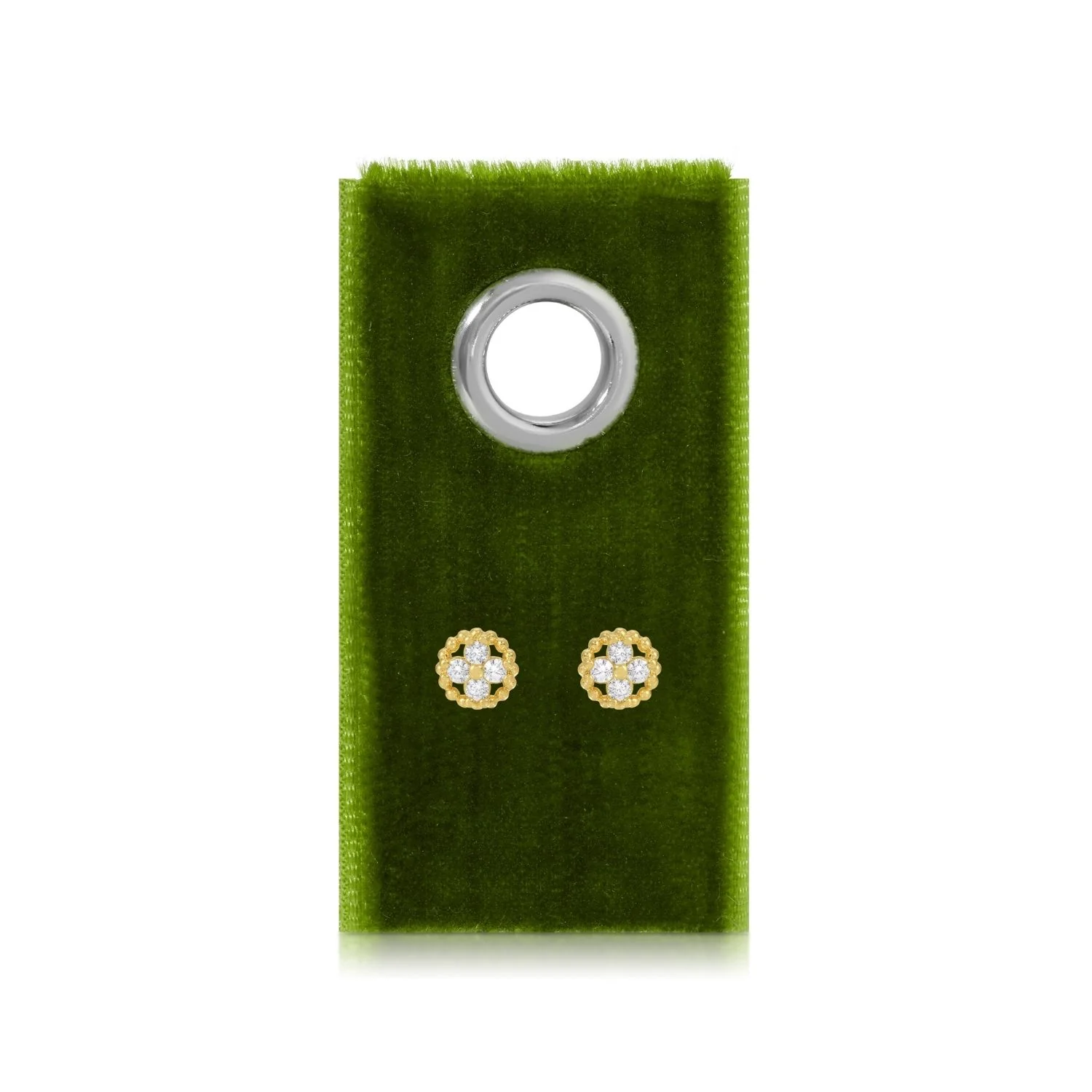 Earrings - CZ Fleur in circle on velvet, Gold