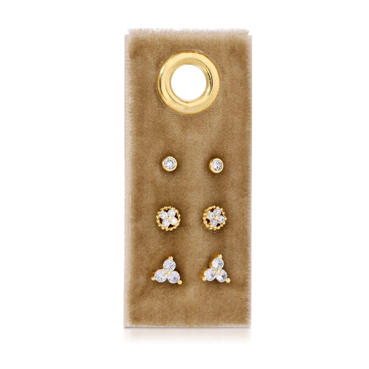 Earrings - Velvet Set/3: cz, fleur circle, cluster Gold